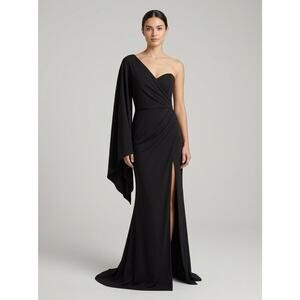 boohoo one cape sleeve maxi dress US 10 Black long evening party Morticia Addams